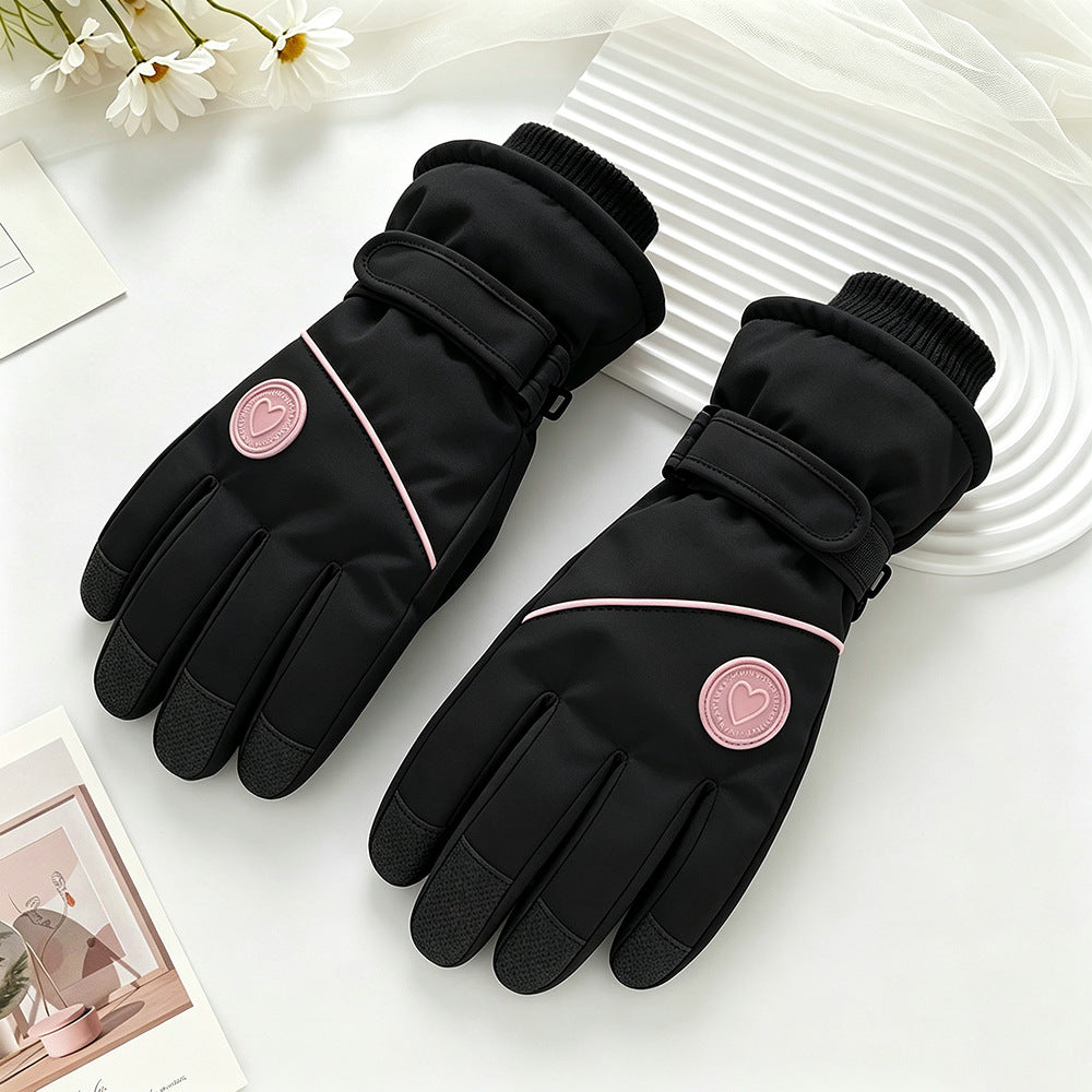 Ski gloves women's winter velvet outdoor cycling and mountaineering thickened waterproof, windproof and cold-proof warm gloves