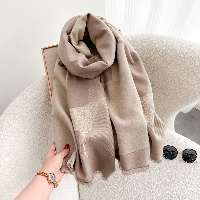 24 autumn and winter explosive stitching horse scarf women Korean style fashion warm all-match imitation cashmere neck thick premium feel