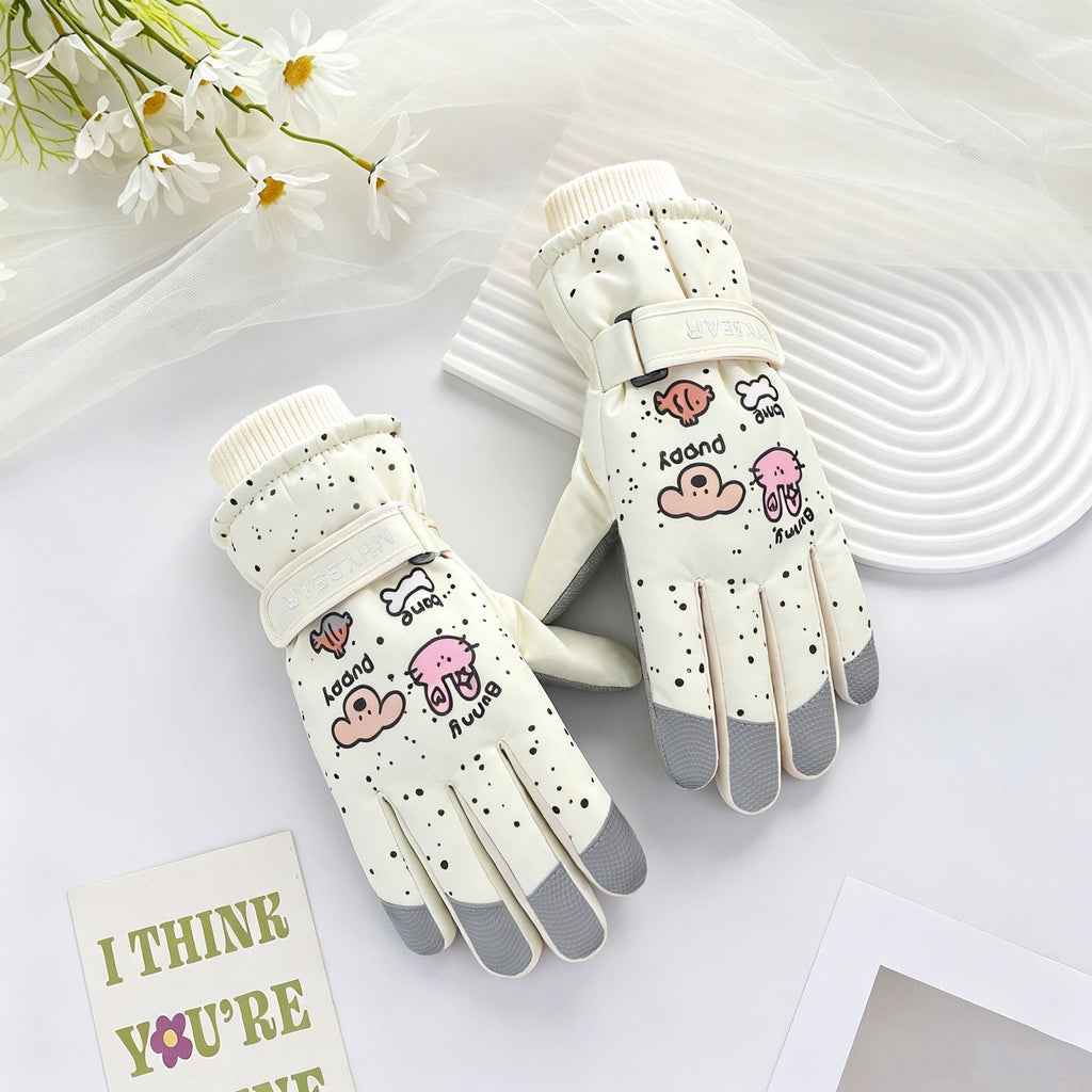 Ski gloves women's winter velvet outdoor cycling and mountaineering thickened waterproof, windproof and cold-proof warm gloves