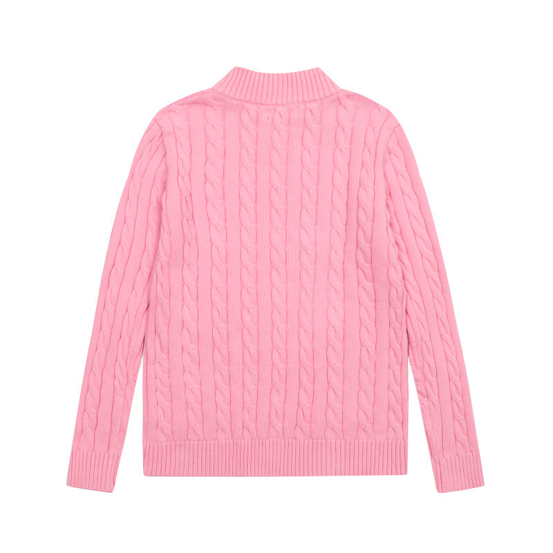LFC18 New high-quality men's and women's ruff half zip solid pony embroidery logo Fried Dough Twists knitting sweater Clothing