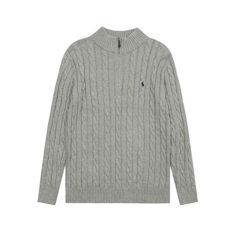LFC18 New high-quality men's and women's ruff half zip solid pony embroidery logo Fried Dough Twists knitting sweater Clothing