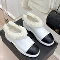 CC 25s  Furry Snow Boots White Black Leather Wool 512065